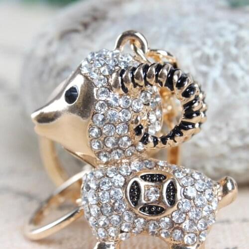 Lamb Sheep Fortune Coin Cute Crystal Rhinestone Charm Pendant Purse Bag Key Ring Chain Creative Wedding Party Christmas Gift