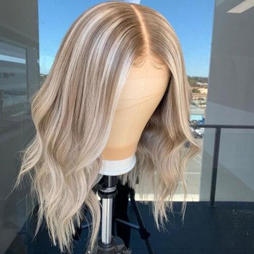 Ombre Gray Highlight Wig Brazilain Wigs Body Wave Wig 13*4 Lace Front Human Hair Wig For Women With Baby Hair Natural Hairline