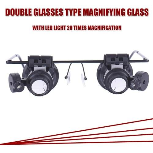 20X Headband Glasses Magnifier With LED Light For Watch Clock Jewelry Phone Repair Magnifying Glasses Binocular Loupe