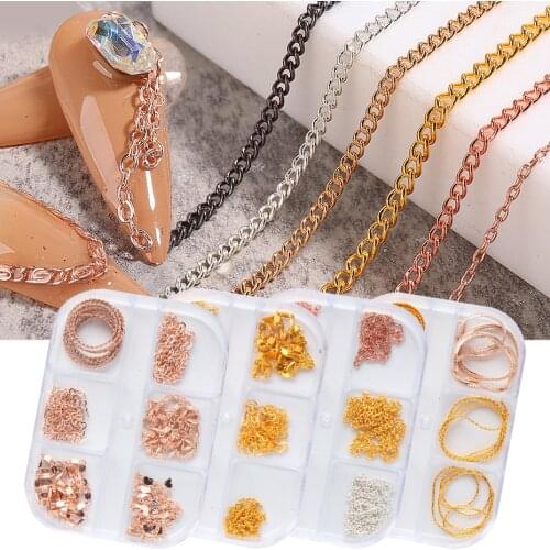 Rose Gold Nail Art Alloy Metal Gold Chain 3D Decorations Nails Rhinestones Jewelry Snake Bone Chain Manicur Accessories JI1910