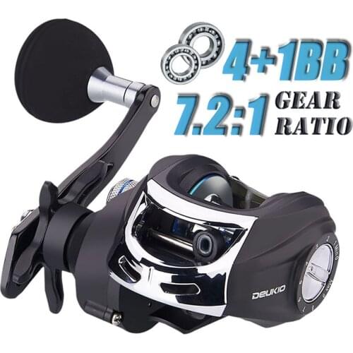 Single Rocker Arm 7.2:1 Speed Fishing Bait Casting Reel 4+1BB Black Casting Reel Metal Wire Spool Fishing Wheel