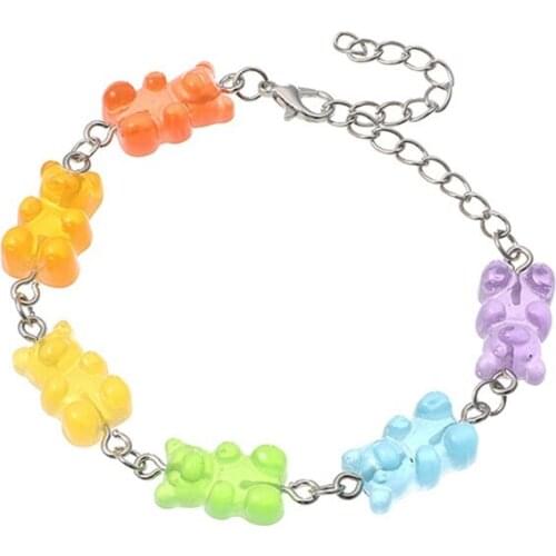 Sweet Cute Handmade Colorful Cartoon Bear Bracelet Candy Color Resin Pendant For Women Party Jewelry Creative Gift