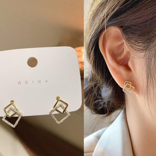 Stud Earrings for Women Square Geometric Crystal Earrings Women Fashion Jewelry Wholesale Aretes De Mujer Modernos 2020