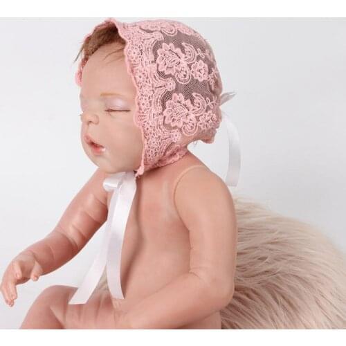 Newborn Baby Girls Boyes Unisex Hat Baby Photography Props Cute Solid Lace Up Infant Floral Lace Hat Cap White Pink Gray