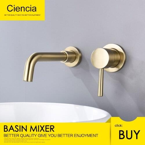 Free Shipping Brass Concealed Basin Mixer with 360° Rotating Single Handle, Wall Mounted Bathroom Tap Faucet Brushed Gold