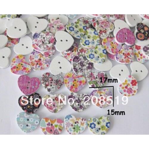 WB0107 Heart shape 18mm wood buttons mixed 240pcs Flatback White back printing wooden button