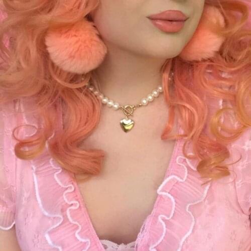 Y2K Pearl Heart Choker Necklace for Women Sweet Fashion Vintage Charms Necklace Jewelry 90s Style Friendship Gifts 2021 New