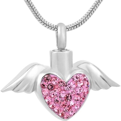 CMJ9770 Heart With Wing Rmembrance Jewelry for Ashes Cremation Keepskake Urns Stainless steel Urn Pendant Necklace