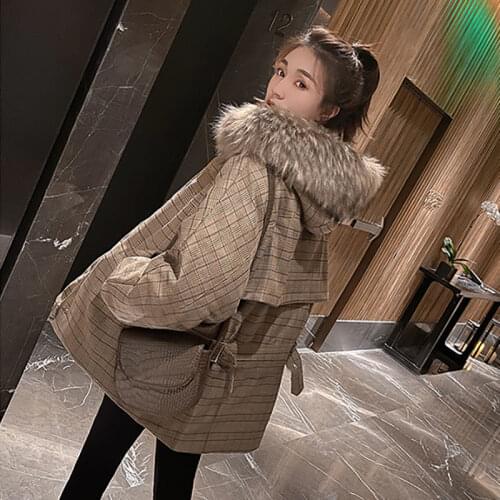 Bella philosophy Large Fur Collar women Plaid Cotton-padded casual Clothes lady 2019 down coat parkas female plus size outwear