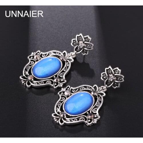 Retro palace temperament Semi-precious stones earring Female blue earring classical elegant Hypoallergenic ear jewelry
