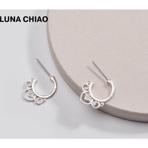 LUNA CHIAO 2018 New Arrival Worn Gold Silver Metal Hollow Cut Flower Stud Earrings for Women