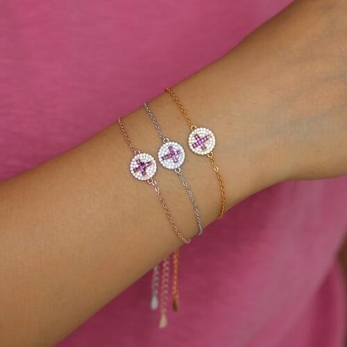 2021 Real 925 Sterling Silver Lady Delicate Jewelry Pave Sparking Shiny Tiny Cross Cz Charm Bracelet For Girl Women Fashion Gift