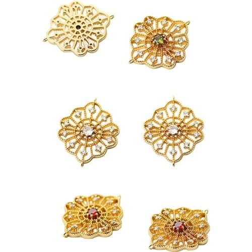 1pcs 22*19mm 14K Champagne Gold Color Plated Brass With Zircon Grid Shape Charms Dangle Earring Jewelry Supplies