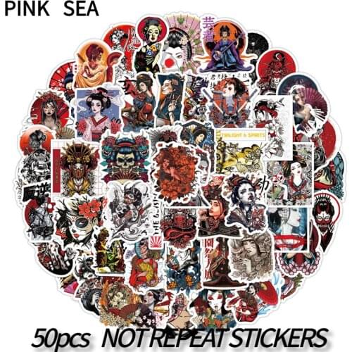 10/30/50Pcs/set Geisha Gothic Japanese Art Cartoon Skull Graffiti Mix Stickers For Diy Luggage Case Skateboard Laptop Phone