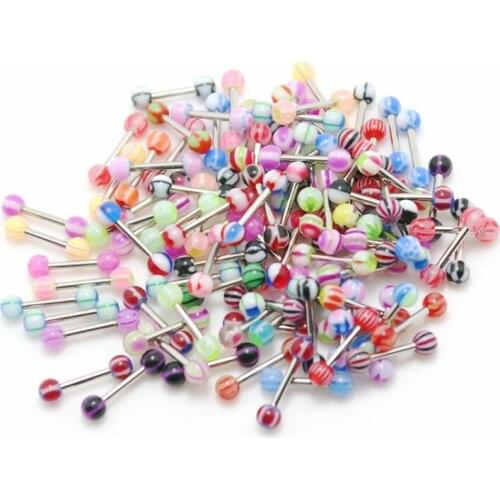 10pcs Mix Acrylic Tongue Piercing Nipple Ring Barbell Cheap Body Piercing Jewelry Tongue Ring Studs Barbell Ring Accessories