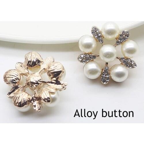 LkeRan 10pcs Golden 25mm Flower Rhinestones Buttons Pearl button wedding decoration Diy Alloy Diamante Cryustal Bow Accessories