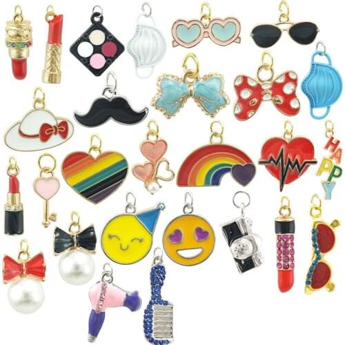 JINGLANG Mix Size Alloy Metal Drop Oil Make up Charms Lipstick Eye Pendant For DIY Bracelet Necklace Jewelry Making 30pcs