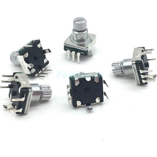 5pcs EC11 Rotary Encoder Code Switch 30 Position With Push Button Switch 5pin Plug in Handle Length 9.5mm