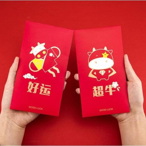 6Pcs Lucky Money Envelopes Chinese Red Pockets 2021 Ox New Year Packaging Bag