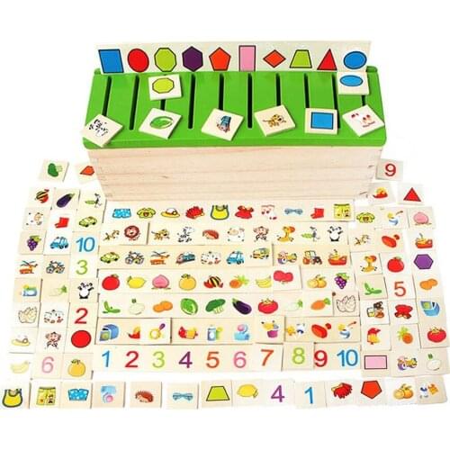 80pcs Wooden Matching & Sorting Toy Box Educational Toy 8 Categories Cognition Learning for Number Fruit Car Animal Shape Color