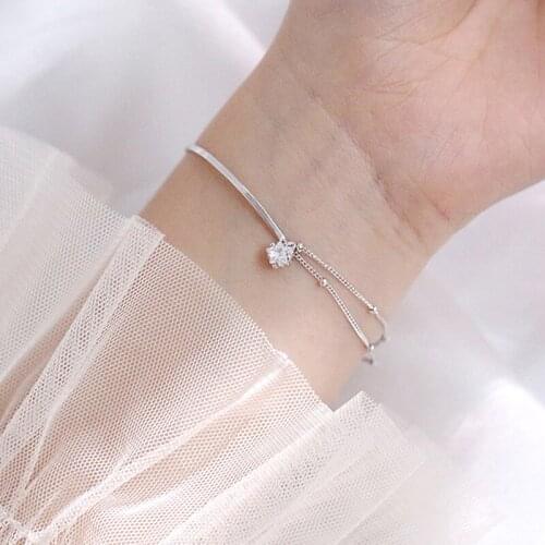 925 Sterling Silver Double Layer Crystal Star Bead Charm Bracelet & Bangle For Women Party Jewelry sl121