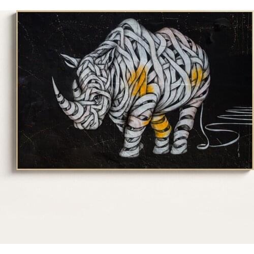 Abstract Painting Street Art Rhino Wall Graffiti Paint Artwork Design Animals Print Wall Picture for Living Room Decor