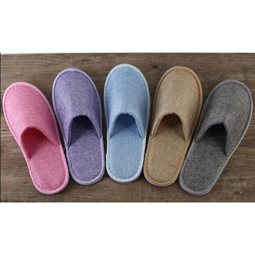 Free Shipping Good Quality 10pairs/Lot Great Quality Brand New Mixed Color Fiberflax Slippers Hotel Supplies Wholesale