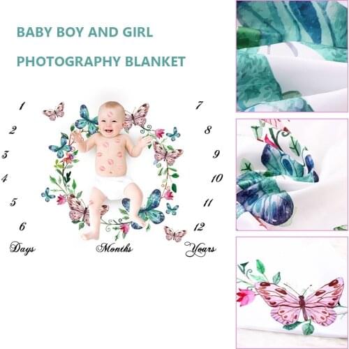 Flower Print Baby Photo Props Background Blanket Infant Milestone Mat Towel oft Newborn Blankets Bath Gauze Infant Wrap Sleep