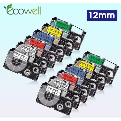 Ecowell Label tape XR-12WE Compatible for Casio XR-12X XR-12RD XR-12BU XR-12YW XR-12GN 12mm label cassette for KL-60 KL-120 60SR