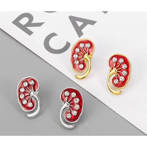 Red Kidney Crystal Enamel Pin Medical Doctors Nurse Gold Silver Color Brooches Fashion Crystal Jewelry Accessories Badges Gift