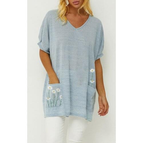 Cotton T-shirt Casual Women Short Sleeve Printing Top Shirt Daisy Flower Pattern Clothing Shirts Female Camisetas Verano Mujer