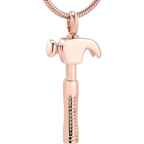 IJD10521 Stainless Steel Cremation Memorial Hammer Pendant for Ashes Urn Keepsake Waterproof Necklace Jewelry