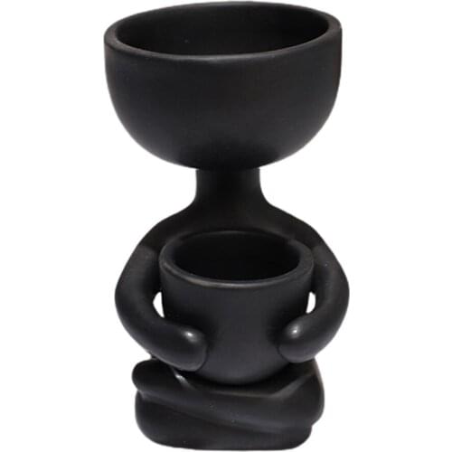Ceramic Succulent Vase Creative Human Shaped Small Ceramic Flower Pots Mini Plant Planters For Desktop Usage Home Decor Black