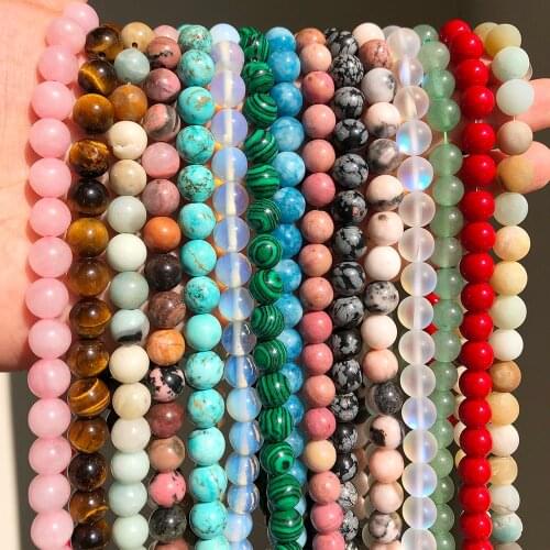 Natural Stone Round Amazonite Lava Turquoises Jades Agates Loose Spacer Beads for Making Bracelet Necklace DIY Jewelry 15