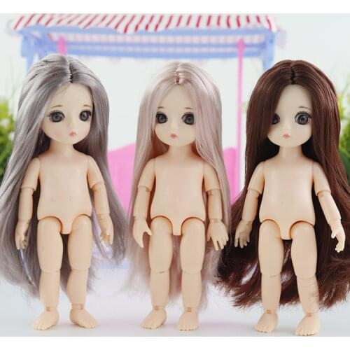 New 16 Cm Movable Jointed Dolls Toys 3D Big Eyes Long Wig Hair Fashion Doll Female Body General Muscle Doll Head Body Girl Toys
