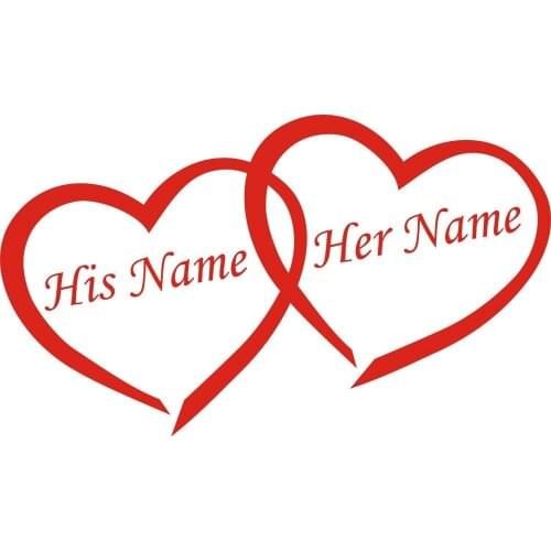 Love Hearts Vinyl Wall Stickers Personalised Names Wedding Car Decortion Removable Wedding Decals Car Window Sticker ZA117