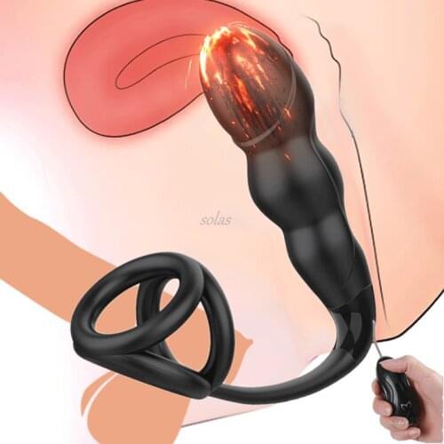 Prostate Massager Male Penis Ring Vibrator Sex Toys Heated Anal Sex Delayed Ejaculation Anal Plug Masturbation Adult Products 18
