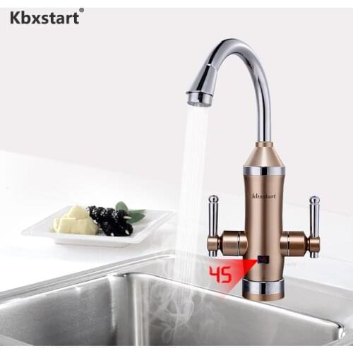 Instantaneous Hot Water Heater Tap Electric Kitchen Faucet With Water Heating Two Handle 220V EU UK Plug Torneira Aquecida Gold