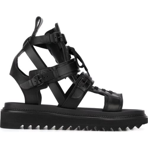 High top Genuine leather Rome Gladiators for men Lace up Strappy Black Sandals Fashion Casual Shoes Hombre Sapatos 2018