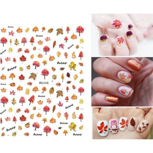 10PCS Autumn Maple Leaf Thanksgiving Day Series Nail Sticker Turkey Squirrel Mushroom Leaf For Nail Bowknot Nail Art Decoration