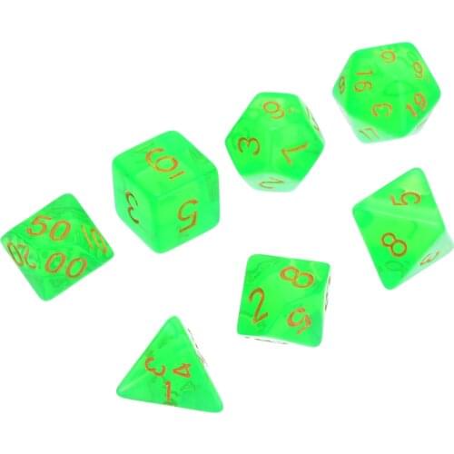 New Style 7Pcs/set Green Translucent Polyhedral Dices Set For RPG DND Game Dice Set with Dice Bag