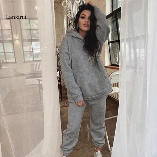 Casual Solid Hooded Sweatshirts Suits Women Fashion Casual Loose Suit Women Elegant Loose Pants Suits Female Ladies