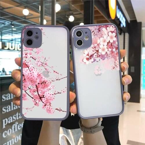 Cherry blossoms luxury shell Phone Cases funda matte transparent For iphone 7 8 11 12 plus mini x xs xr pro max cover