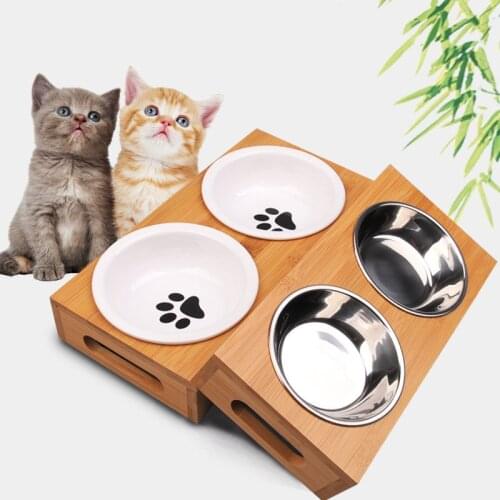 Dog Cat Ceramic Bowl Stainless Steel Pet Food Bowl Footprint Feeding Feeder Water Bowl for Pet Dog Cats Puppy Outdoor Food Dish