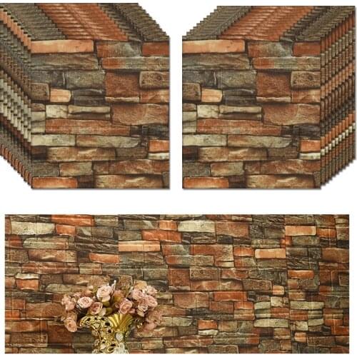 20Pcs 3D Retro Brick Pattern Self-Adhesive Wall Stickers PVC Ceiling Sticker Foam Wallpaper for Living Room Bedroom Home Decor