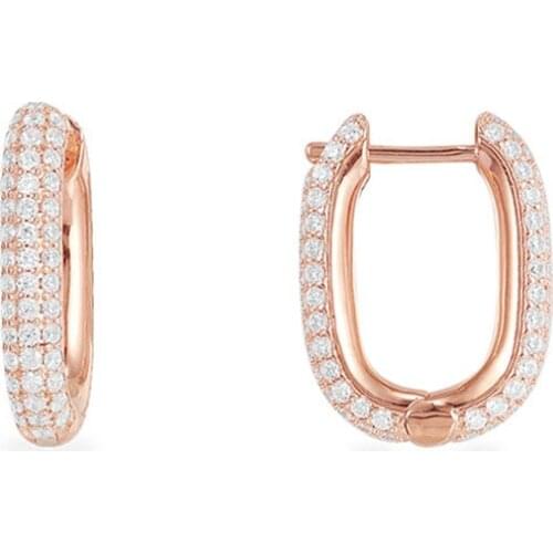 SLJELY Rose Gold Color Solid 925 Sterling Silver Pink Rectangle Hoop Earrings Pave Zirconia Women Fashion Rock September Jewelry