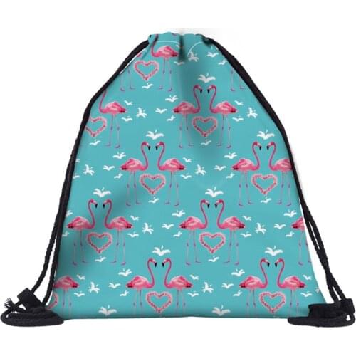 Blue color Fashion School Drawstring backpack Bag Shoe Backpack women solid drawstring bags bolsa cordones mochila with flamingo