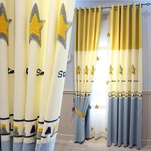 Cartoon embroidered pattern cotton hemp stitching spelling childrens room curtains cloth boy bedroom window shade custom