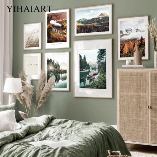 Nordic Forest Sunshine Canvas Art Print Nature Landscape Wall Painting Mountain Lake Boat Decorative Picture Living Room Decor