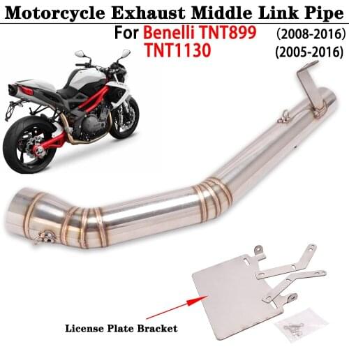 Motorcycle Exhaust Middle Link Pipe For Benelli TNT899 2008-2016 TNT1130 2005-2016 With License Plate Bracket Stainless Steel